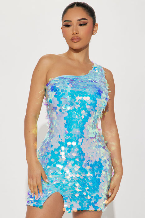 Party Is On Sequin Mini Dress Aqua