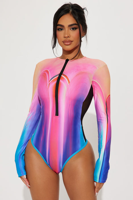 Neon long hot sale sleeve swimsuit