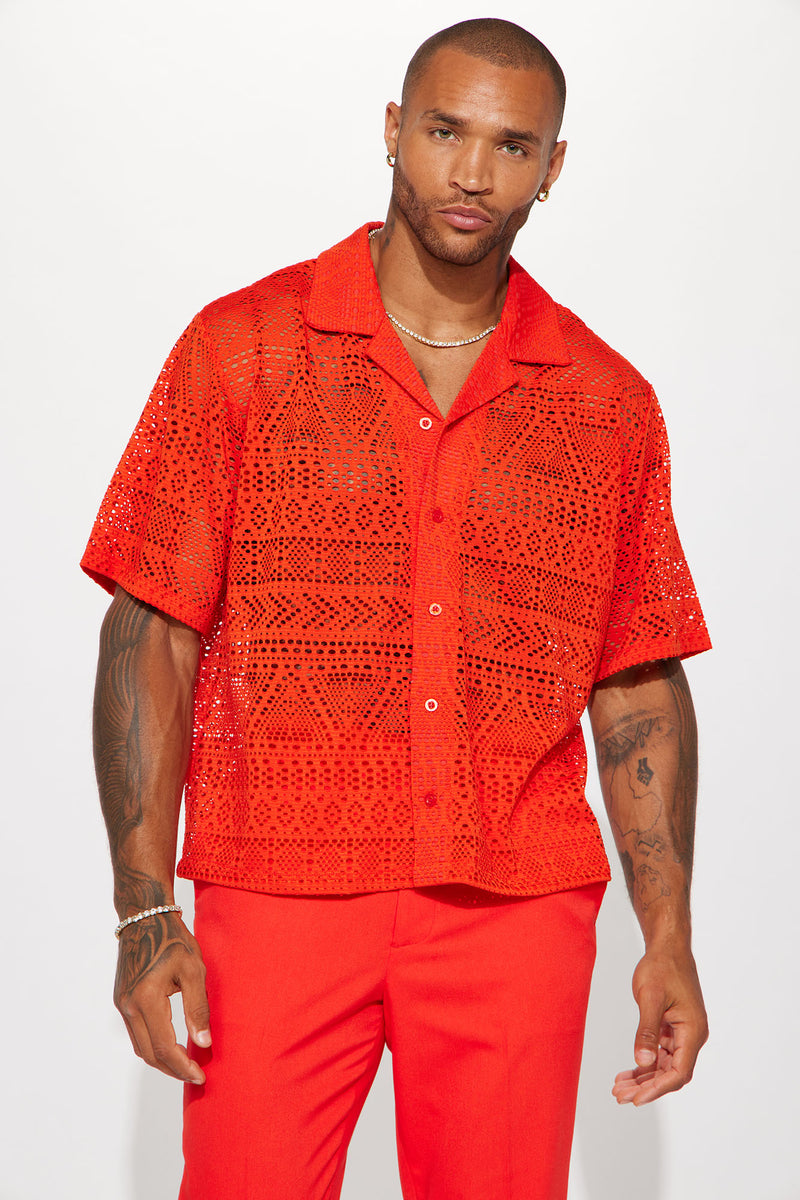 Desert Oasis Textured Button Up Shirt - Red | Fashion Nova, Mens Shirts ...