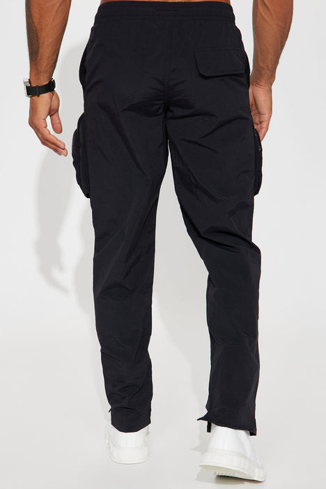 Black Cargo Sweatpants with Nylon Pockets