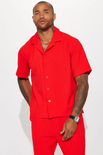 Red button up shirt mens outlet short sleeve