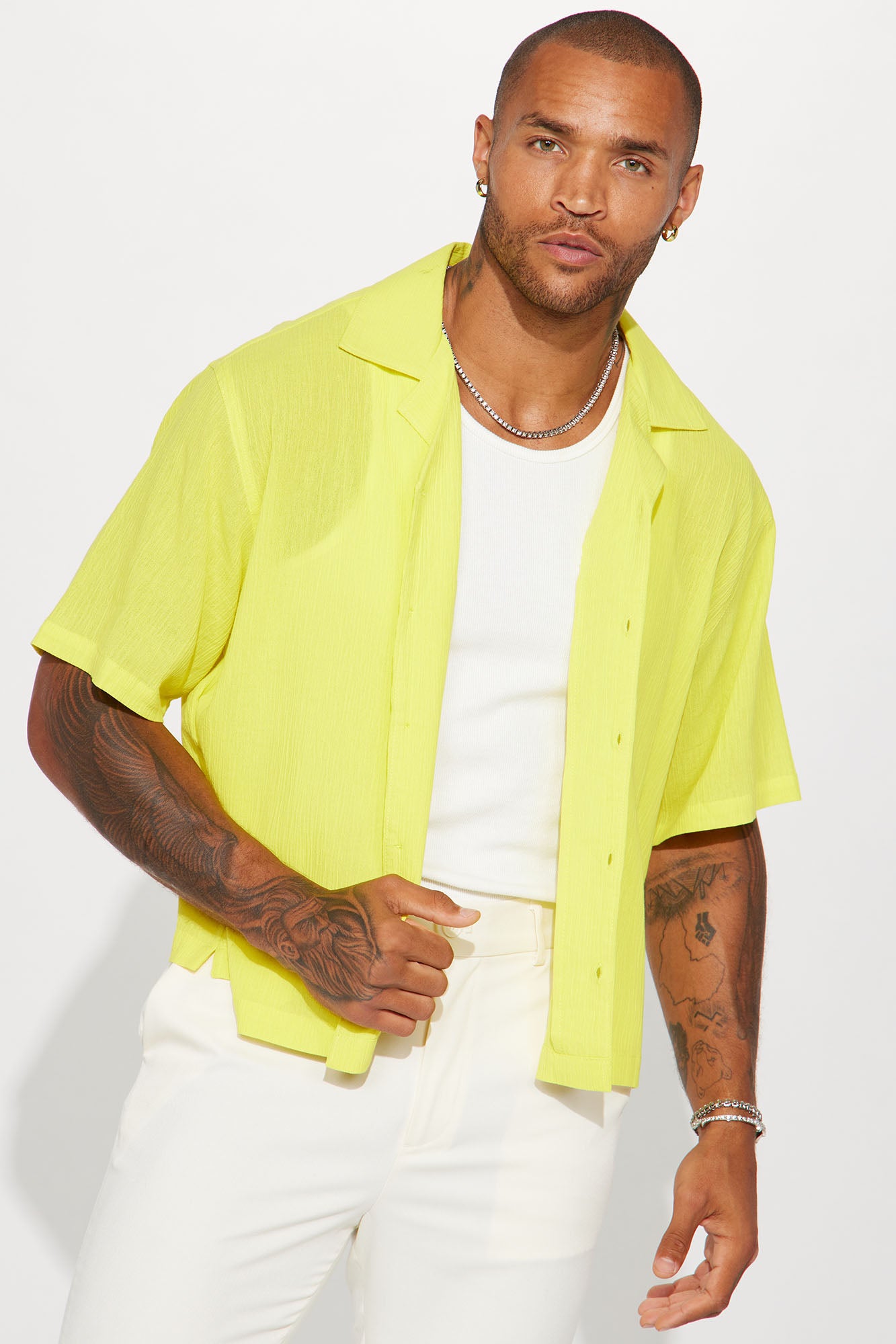 Neon yellow button shirt top