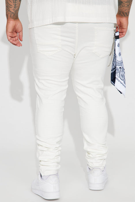 About It Bandana Chain Stacked Skinny Jeans White Fashion Nova