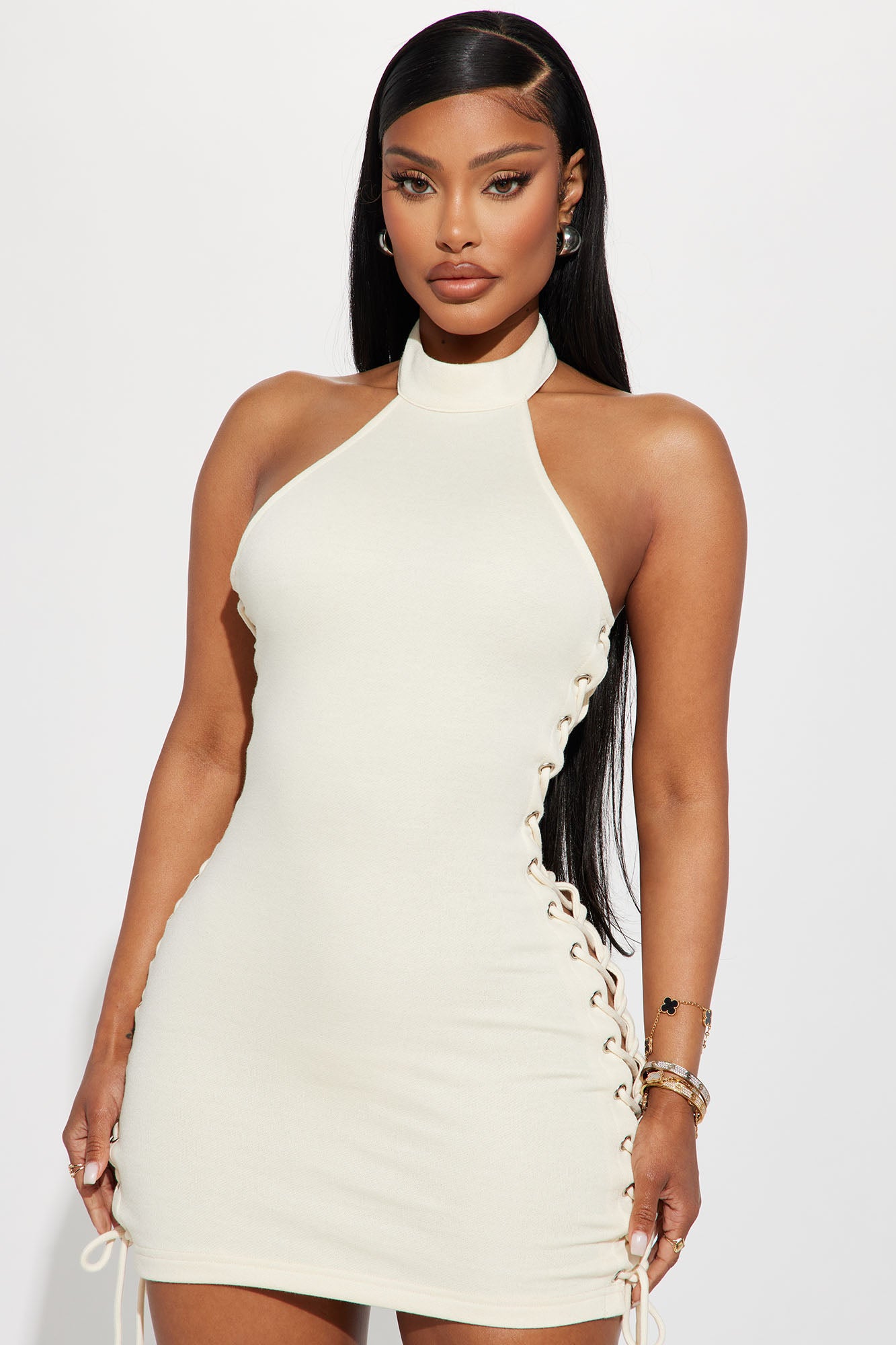 Lace up shop mini dress