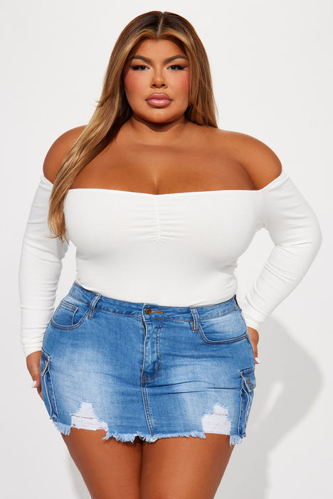 Kelly Off Shoulder Bodysuit Off White Fashion Nova Bodysuits
