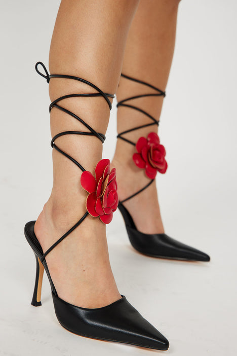 Smell The Roses Strappy Pumps Black Red Fashion Nova Shoes