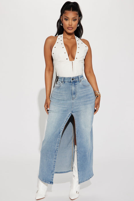 Long jean best sale skirt fashion nova