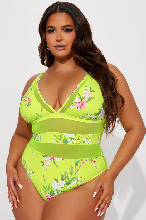 Tropical Queen One Piece Swimsuit - Neon Green