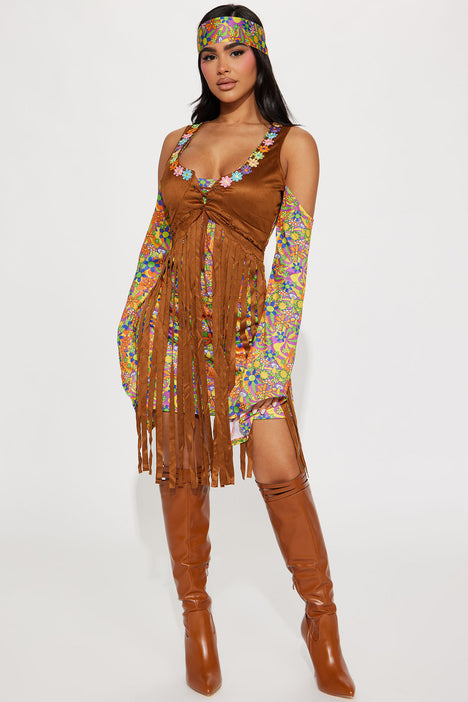 9 Pieces Women Hippy Costumes Set 60s 70s Women Fringe Hippie Vest