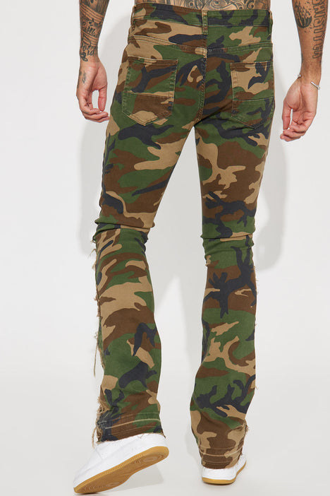 Feeling Good Ripped Stacked Skinny Flare Pants - Camouflage