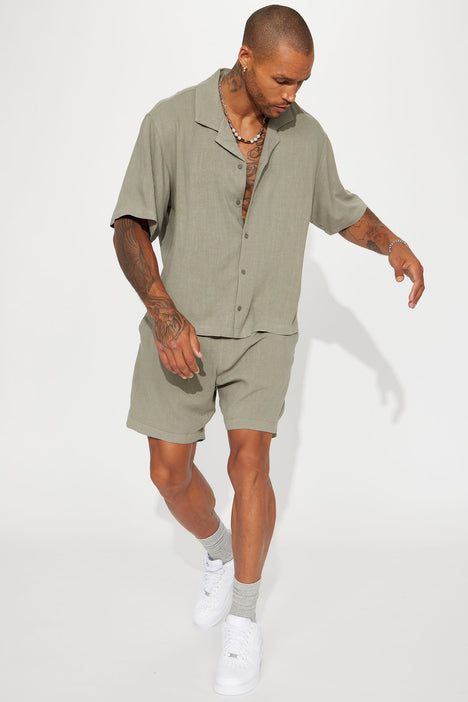 Can t Quit Textured Linen Warm Up Shorts Olive Fashion Nova