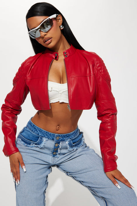 Red cheap jacket cropped