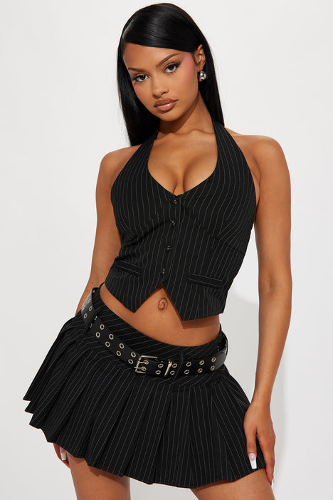 Black and white 2025 skirt and vest set