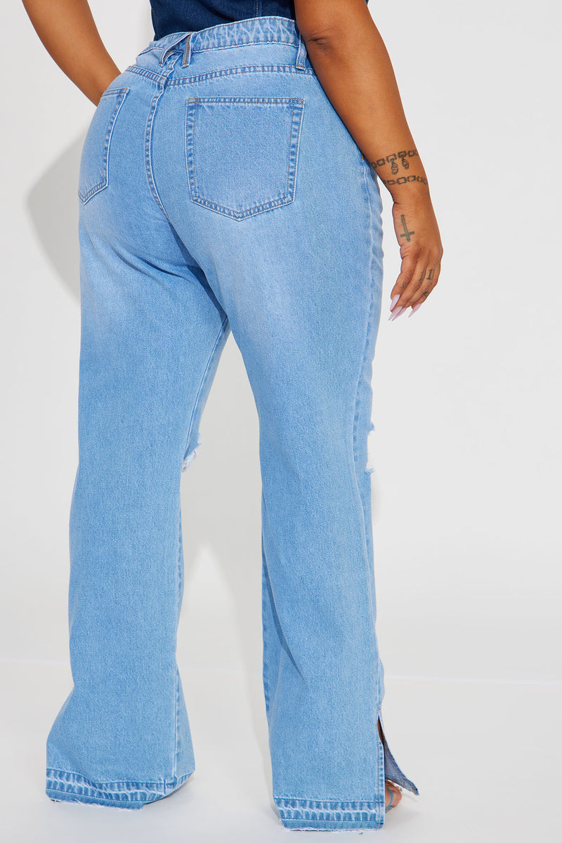 Got A Secret Split Hem Straight Leg Jean Light Wash Fashion Nova, Jeans Fashion Nova