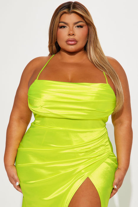 Tonight I m Yours Satin Maxi Dress Neon Yellow