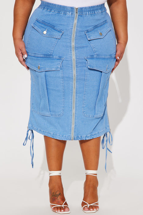 Denim midi skirt fashion nova hot sale