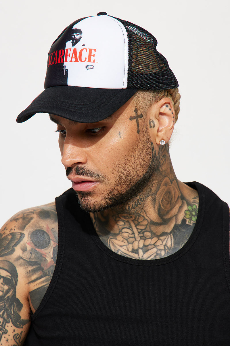 Scarface Trucker Hat Black/White Fashion Nova, Mens Accessories