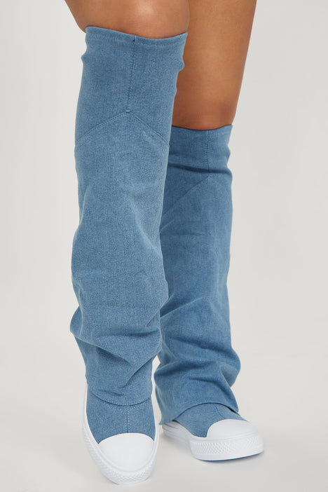 Denim flat boots shop