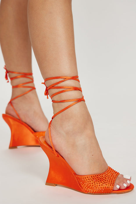 Better Off Together Wrap Up Wedges Orange Fashion Nova Shoes
