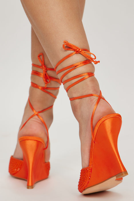 Orange lace cheap up wedges