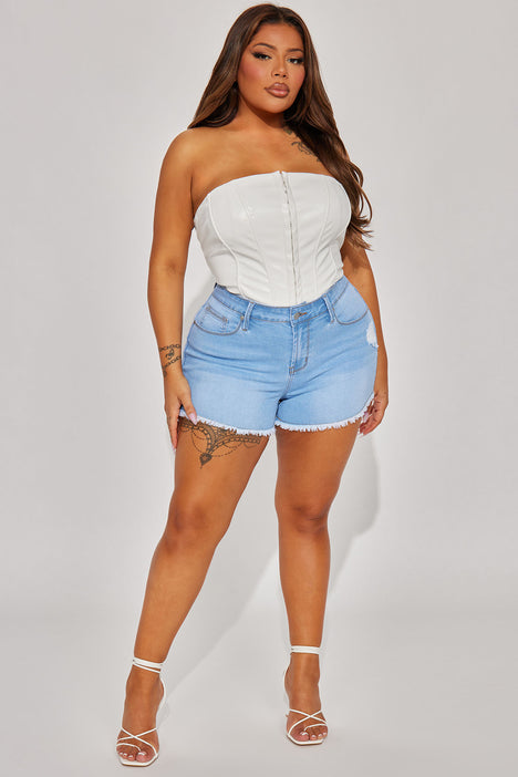 Hot In Here Ripped Curvy Stretch Denim Shorts Light Wash