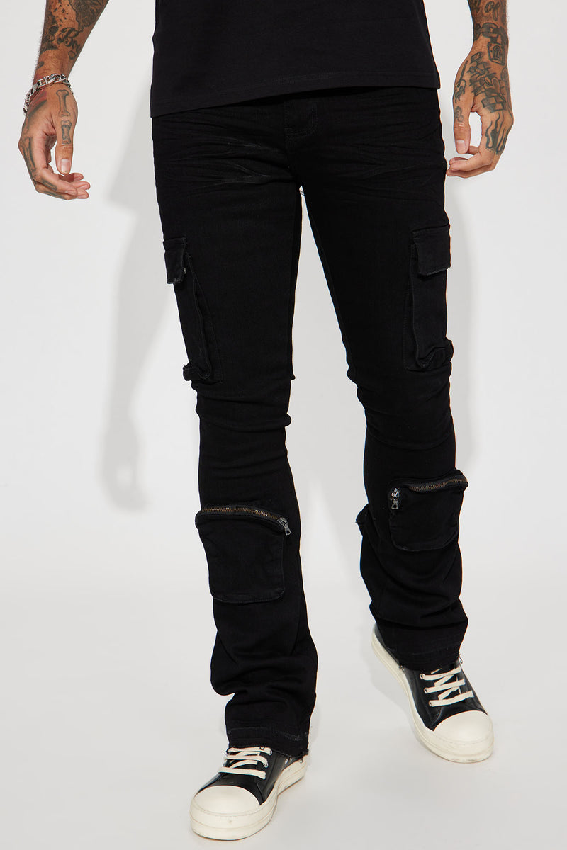 Wanted Cargo Stacked Skinny Flare Jeans - Black | Fashion Nova, Mens ...
