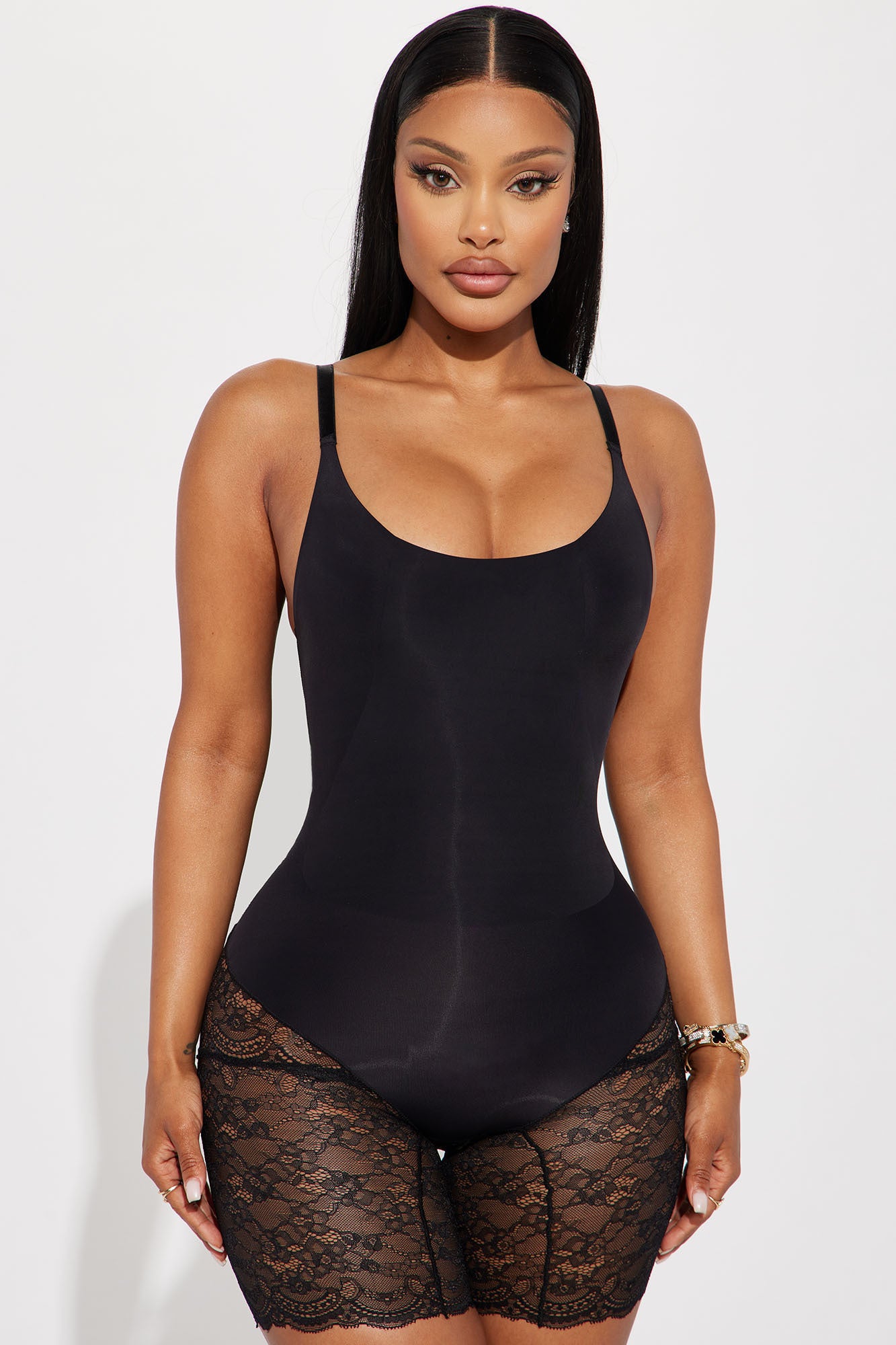 Tight Fit Lace Control Microfiber Shapewear Romper - Black