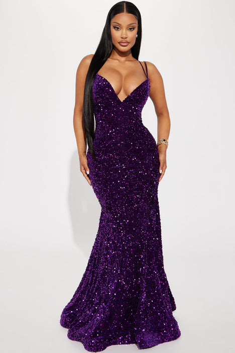 Royal And Fabulous Sequin Gown Purple Fashion Nova Dresses