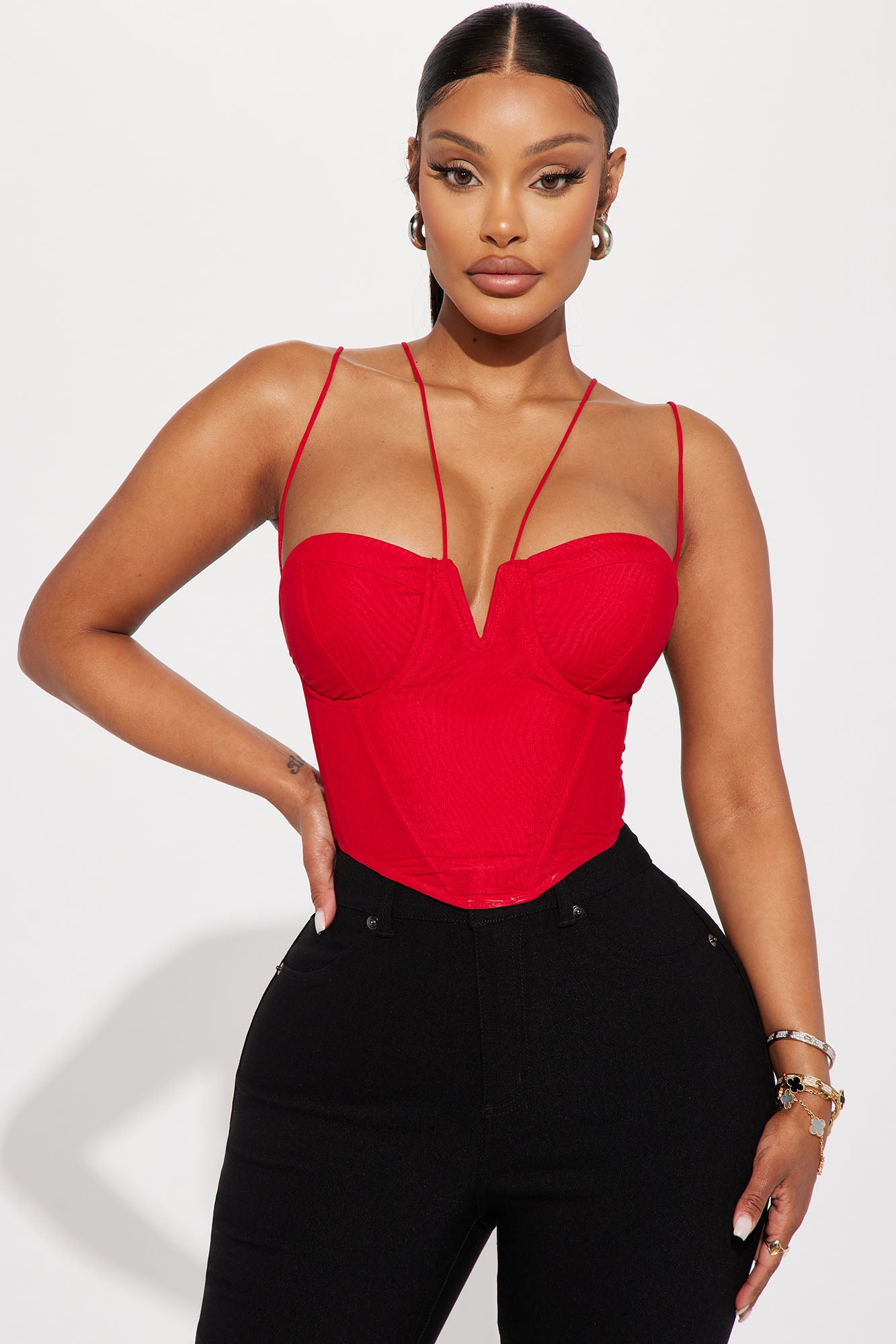 Sara Corset Top - Red, Fashion Nova, Knit Tops