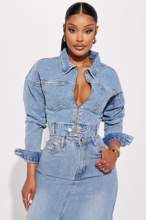 Cropped denim clearance trucker jacket