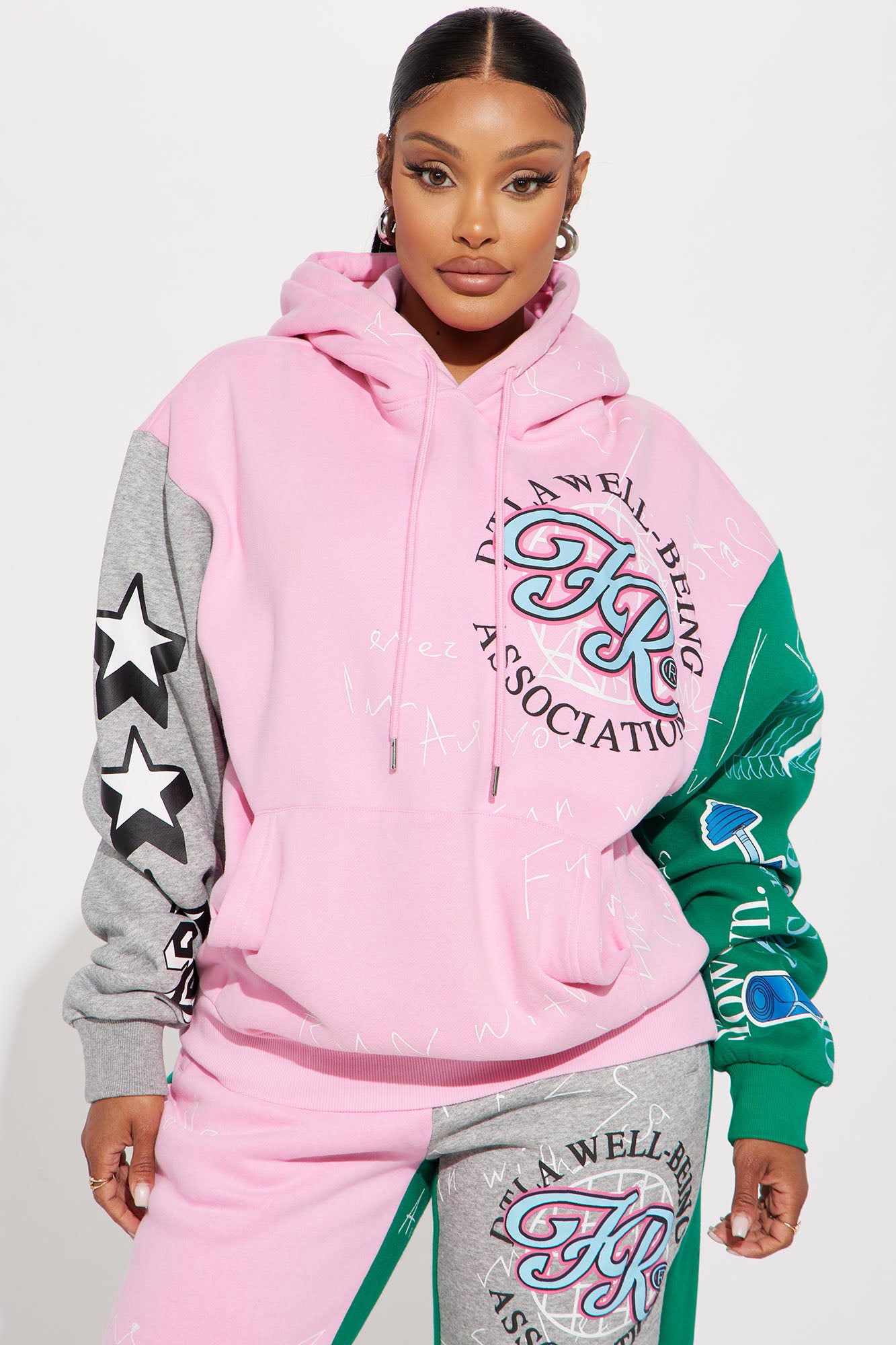 First Row Colorblock Hoodie Pink combo Fashion Nova Screens