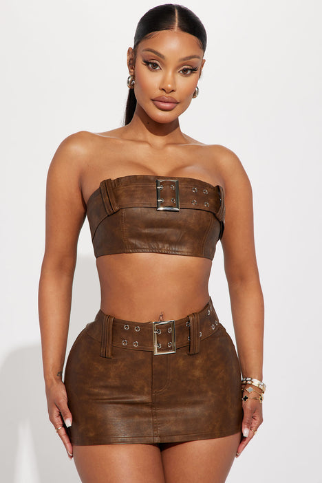 Janisa Faux Leather Tube Top - Brown