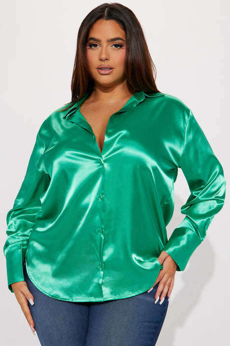 Closet Staple Satin Shirt Emerald Fashion Nova Shirts