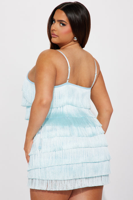 Baby blue fringe dress top