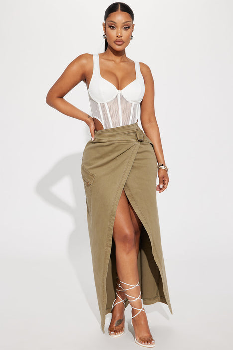 Khaki wrap top maxi skirt