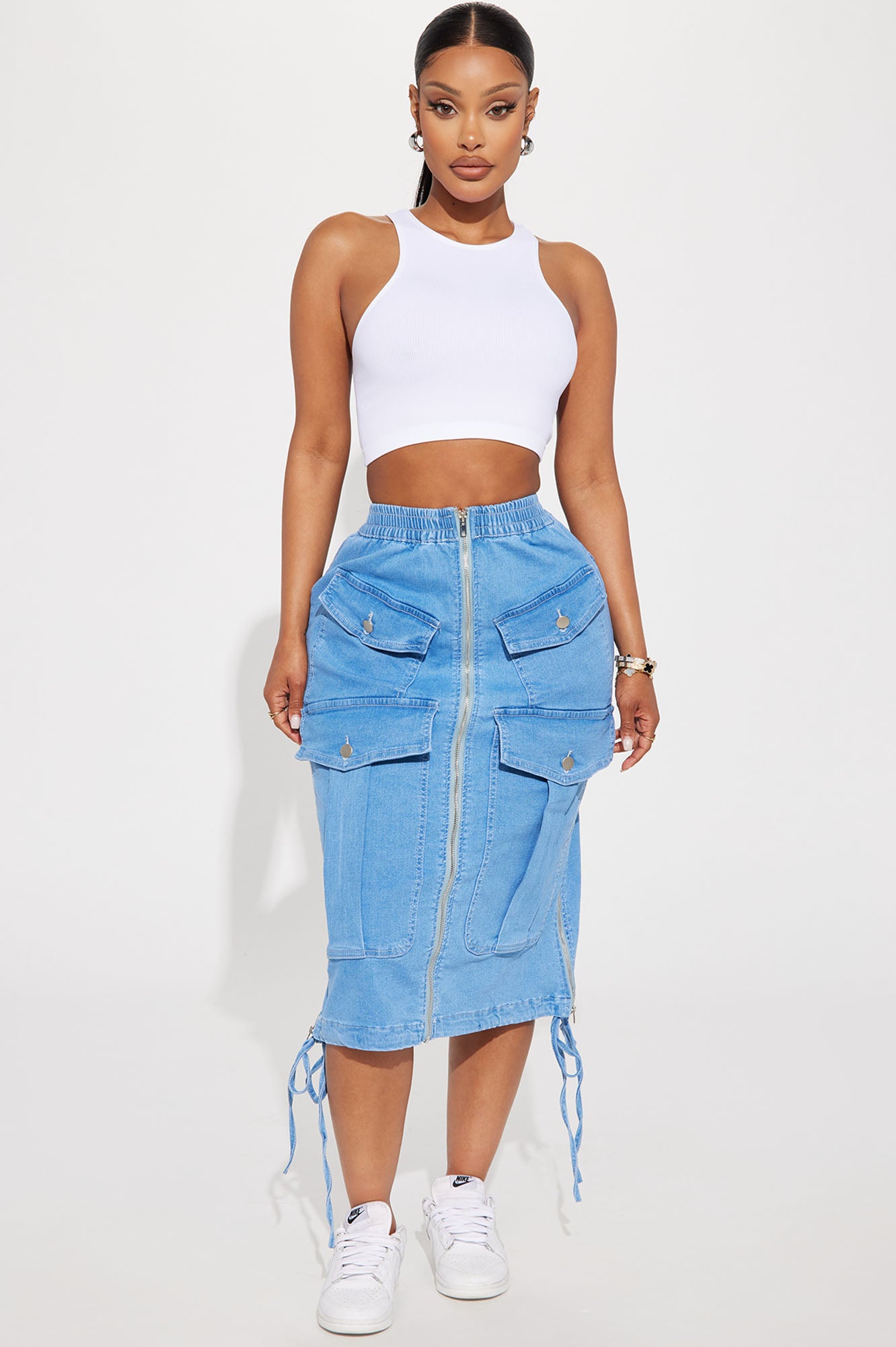 Harajuku Zip Front Midi Skirt   Medium Wash   Fashion Nova, Skirts