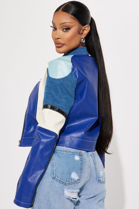 Blue pleather jacket online