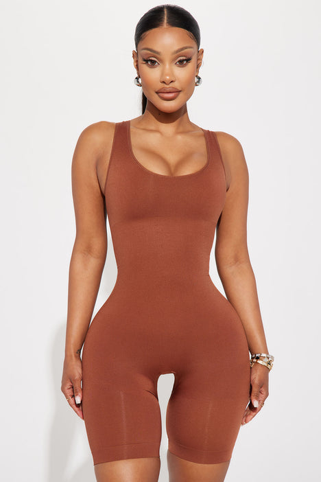Snatched Tight Sculpting Shapewear Romper - Chocolate