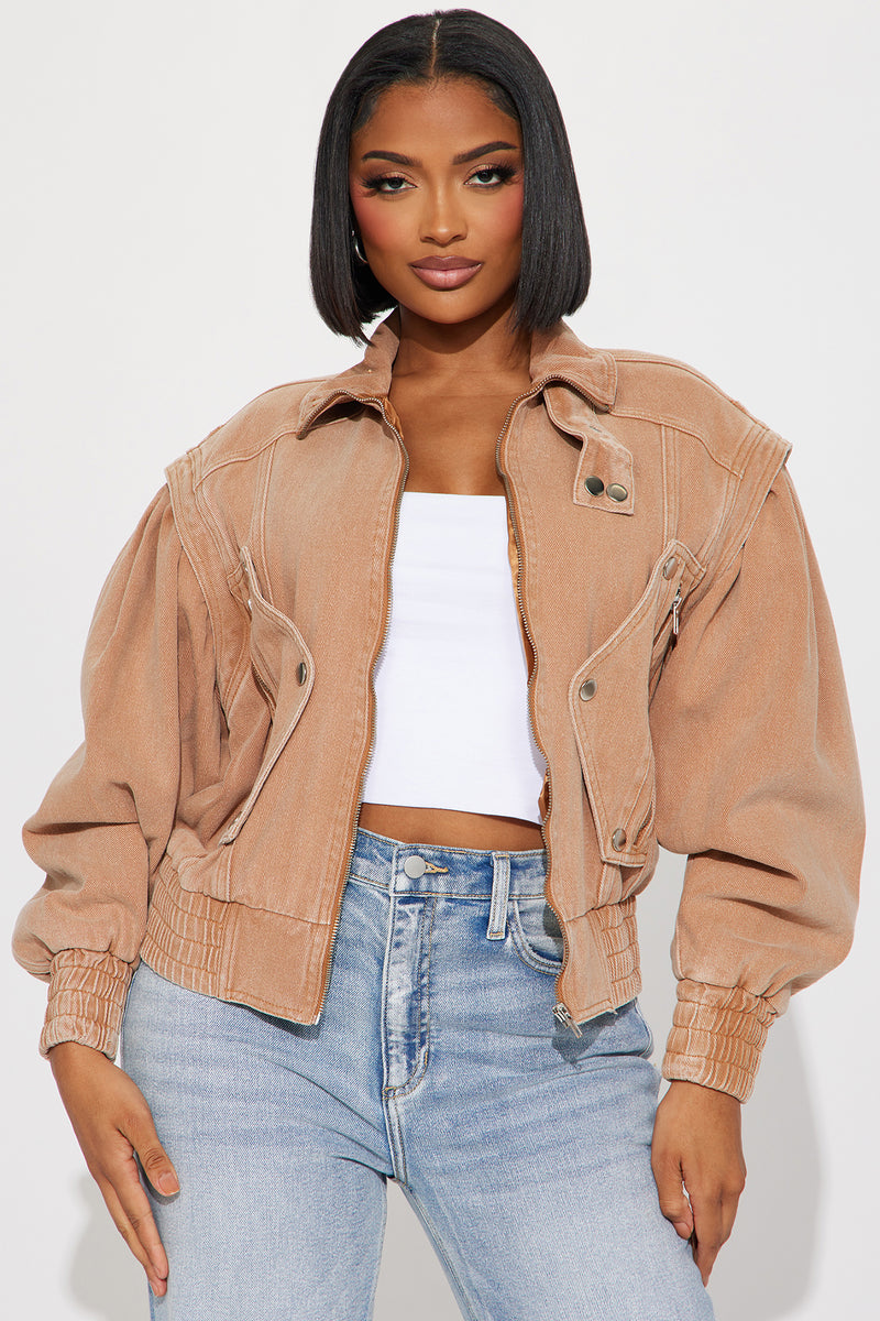 Just Like Magic Non Stretch Denim Moto Jacket Tan Fashion Nova