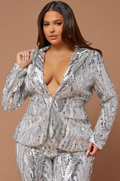 Plus size silver sale blazer
