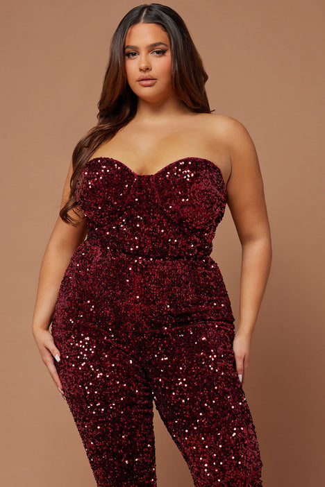 Burgundy plus outlet size jumpsuit