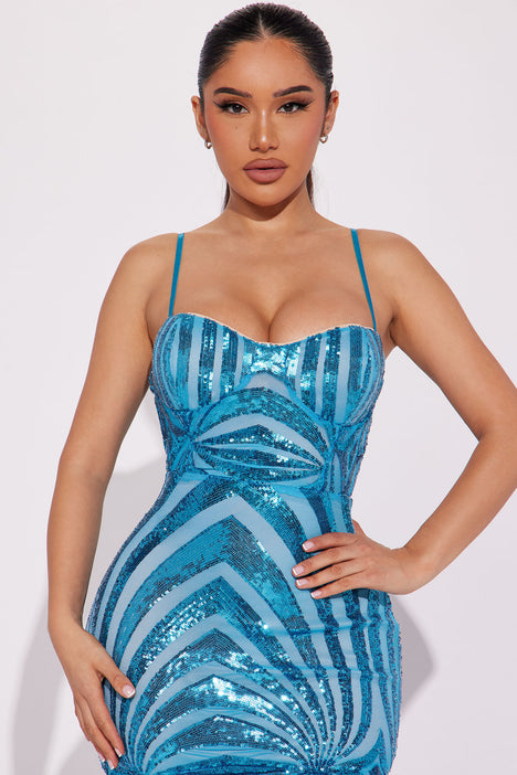 Paige Sequin Gown - Aqua Blue | Sequin gown, Gowns, Formal dresses long