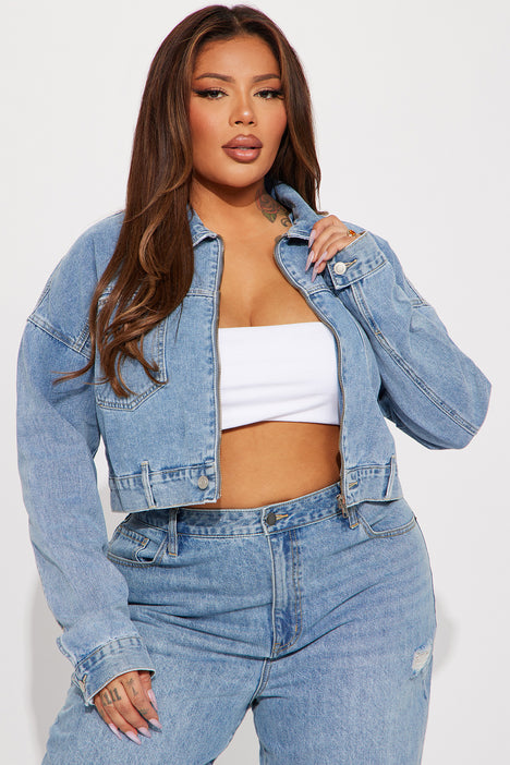 Cropped light discount blue denim jacket