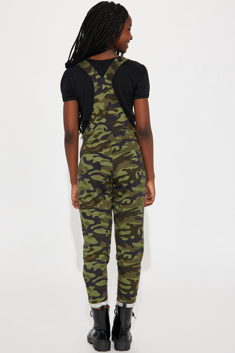 Mini Soldier Girl French Terry Overalls Camouflage Fashion