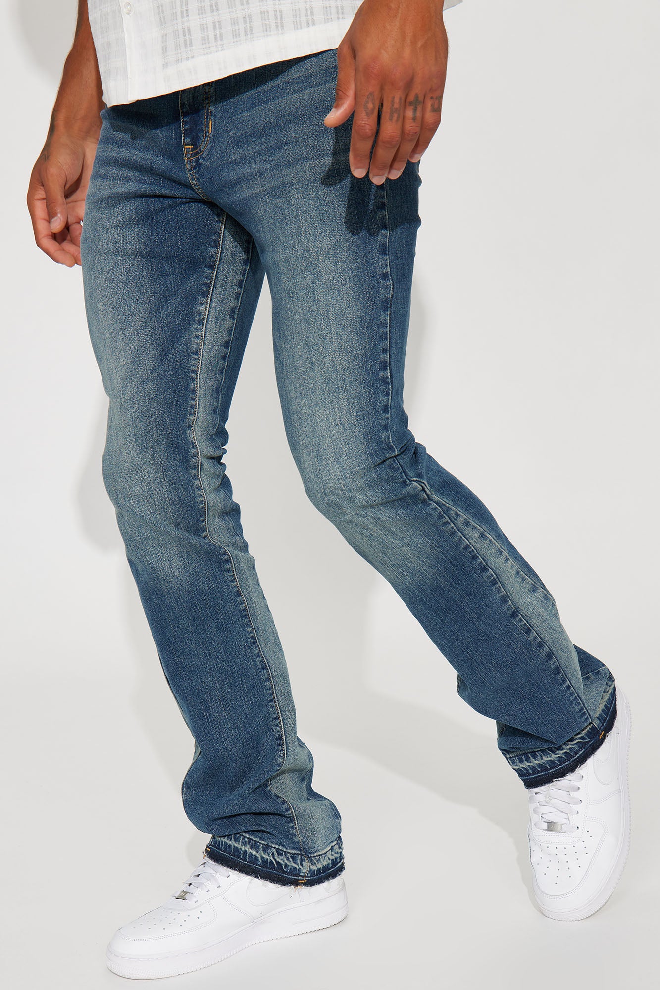 Low Key Skinny Stacked Flare Jeans - Vintage Blue Wash, Fashion Nova, Mens  Jeans