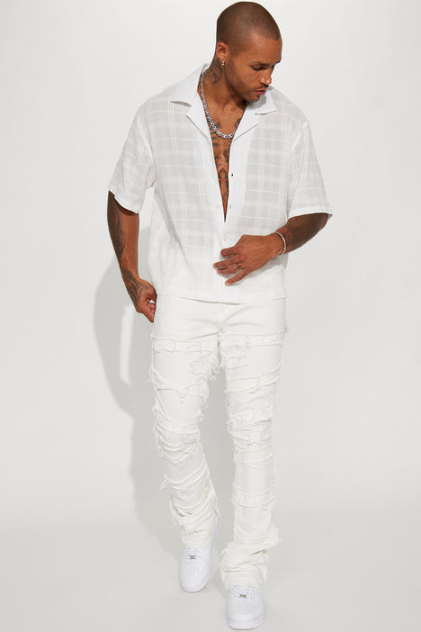 Draw The Line Textured Button Up Shirt White Fashion Nova