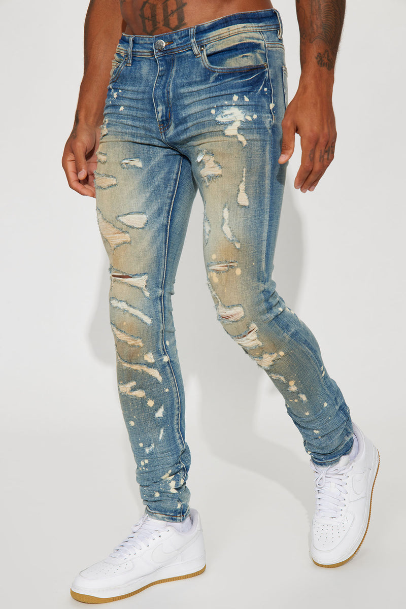 Put You On Spray Painted Stacked Skinny Jeans - Medium Wash | Fashion ...