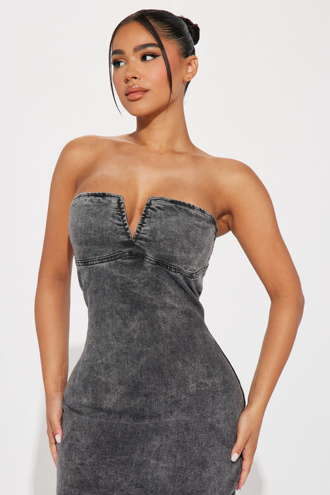 Denim Midi Dress Charcoal Fashion Nova Dresses Fashion Nova