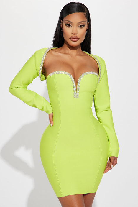 Lime green dress fashion nova best sale