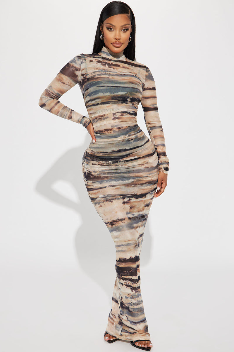 Lily Mesh Maxi Dress Set - Brown/combo | Fashion Nova, Dresses ...